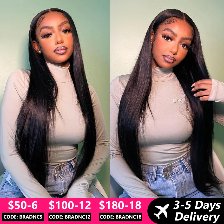 HD 13X4 13x6 Lace Front Human Hair Wigs Pre Plucked Brazilian 34inch Bone Straight Lace Frontal Human Hair Wigs For Black Women