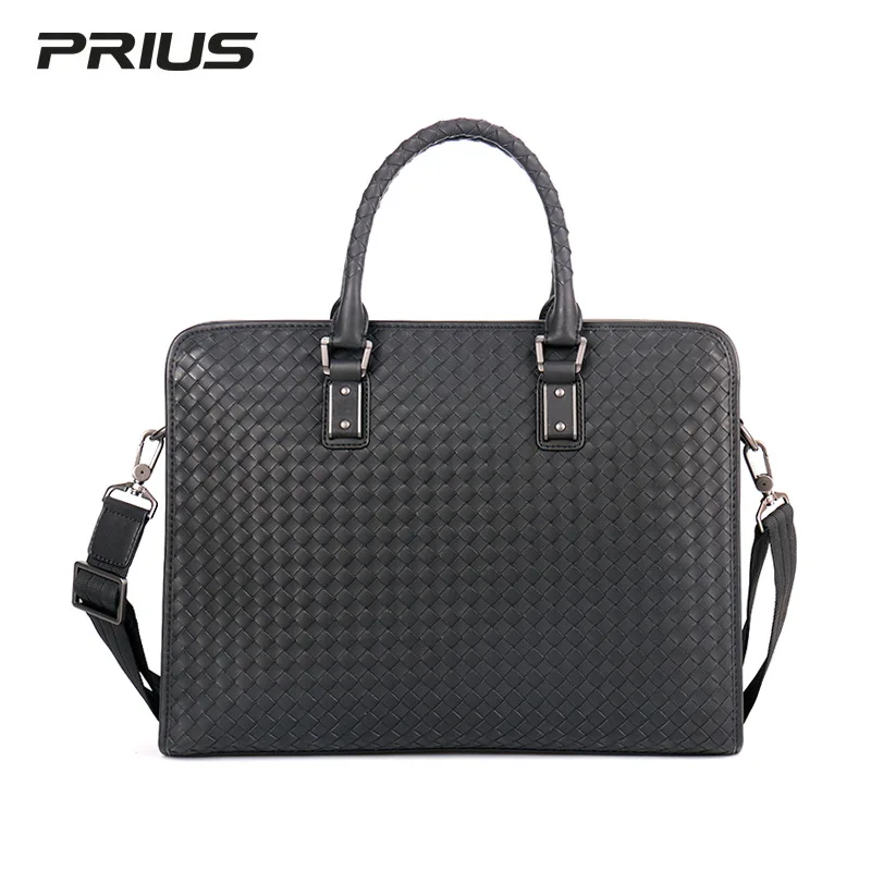 Business Briefcase Top Layer Cowhide Large Capacity Woven Handbag Fashion Men's Shoulder Messenger Bag Brand Design 2022 New