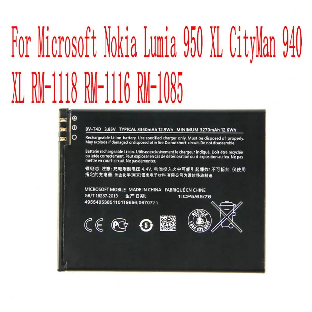 High Quality 3340mAh BV-T4D Battery For Microsoft Nokia Lumia 950 XL CityMan 940 XL RM-1118 RM-1116 RM-1085 Cell Phone