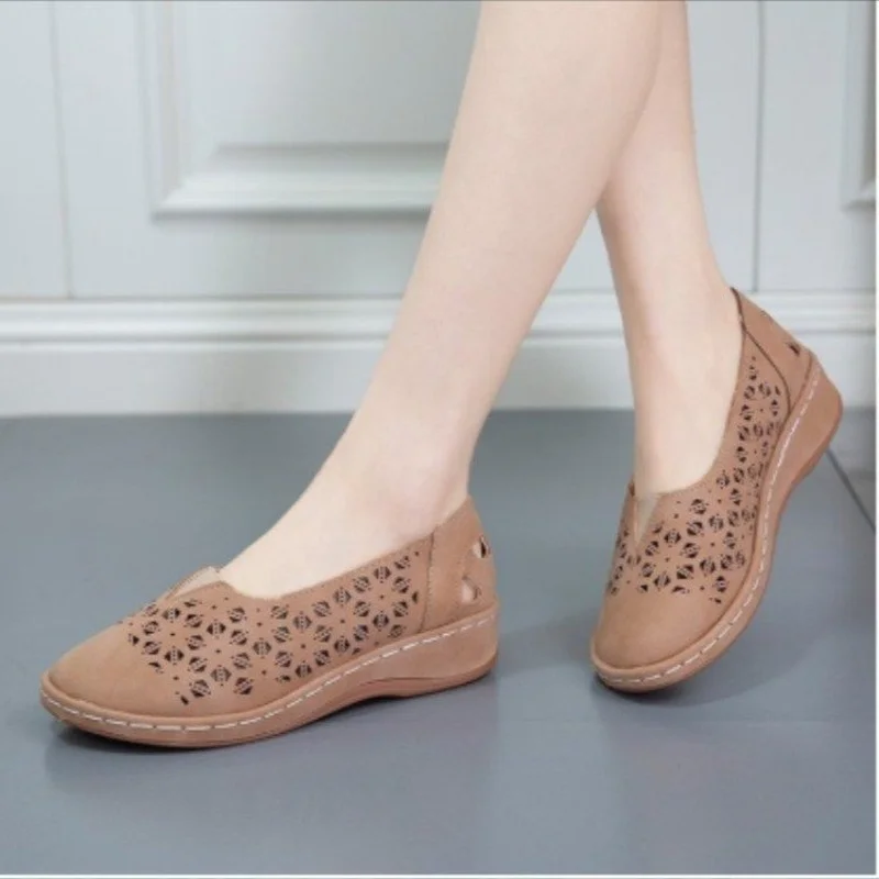 Women Sandals 2020 Vintage Casual Ladies Flats Shoes Sandals Women Summer Hollow Out Breathable Wedges Shoes Slip on Female Shoe