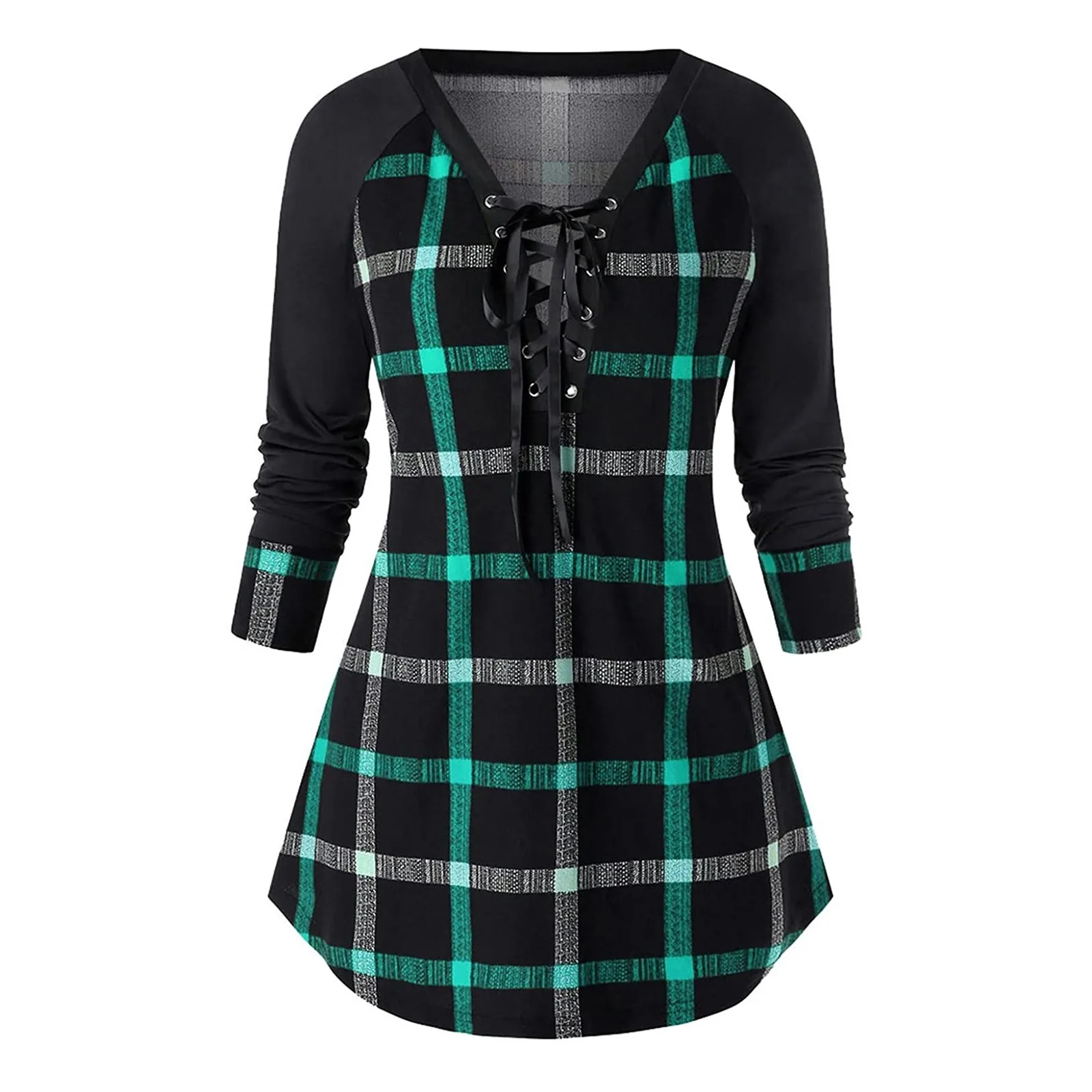 

Новинка 2022, весеннее платье для женщин, платья в клетку с длинным рукавом, женские повседневные платья-трапеции со шнуровкой и V-образным выр...