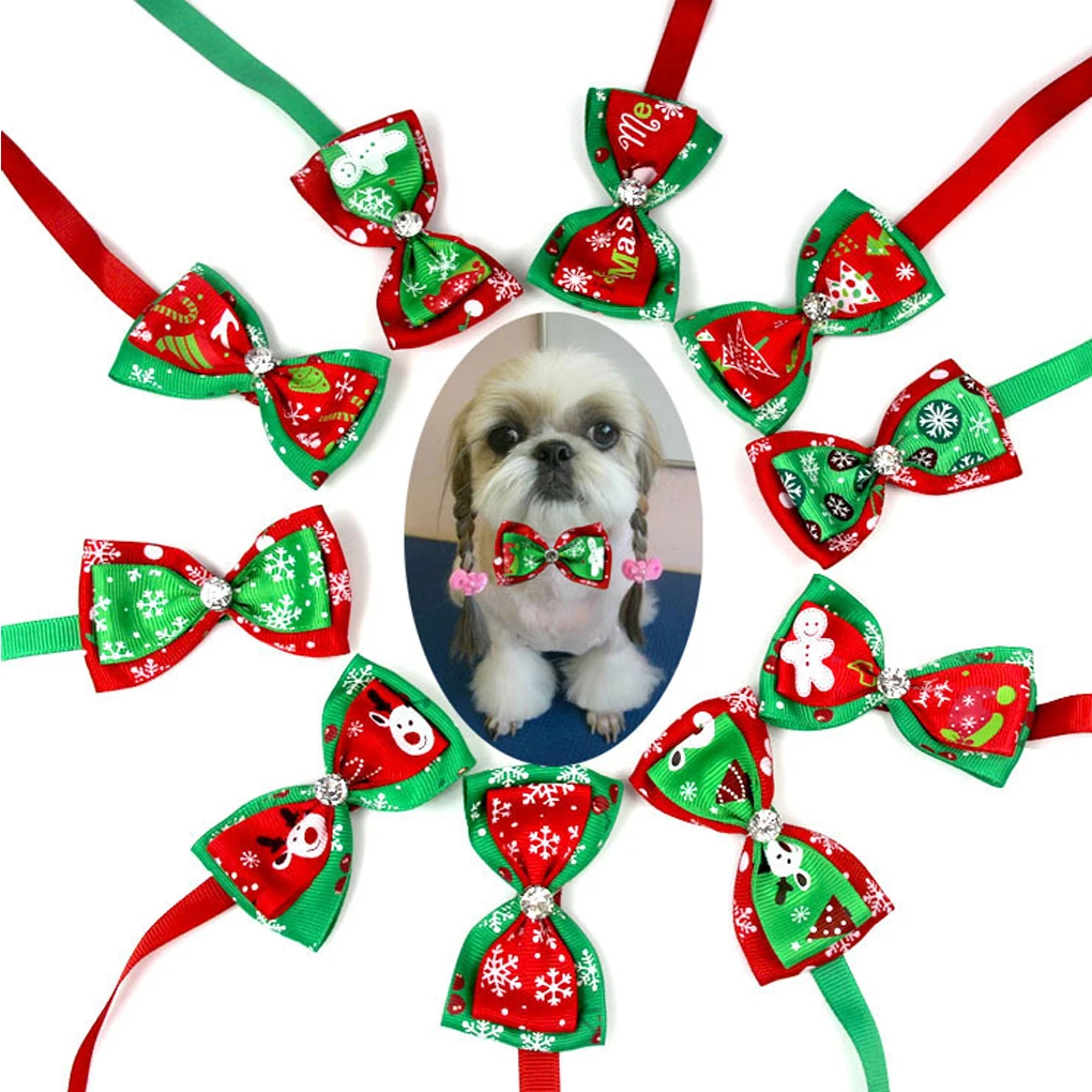 

Ошейники для домашних питомцев, галстук для собак в ассортименте на Рождество, праздничный очаровательный регулируемый галстук-бабочка, подходящие рождественские украшения