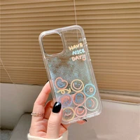 cute smiley shell glitter hard phone cases for iphone 13 12 11pro max xs 7 8 plus xr x dynamic liquid quicksand cover case