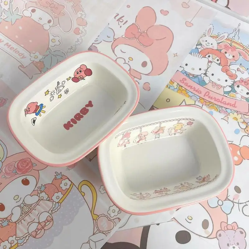 

Kawaii Sanriod Kirby Anime Hobby Mymelody Cute Home Kitchen Square Bowl Instant Noodle Bowl Handle Bowl Gift for Girlfriend