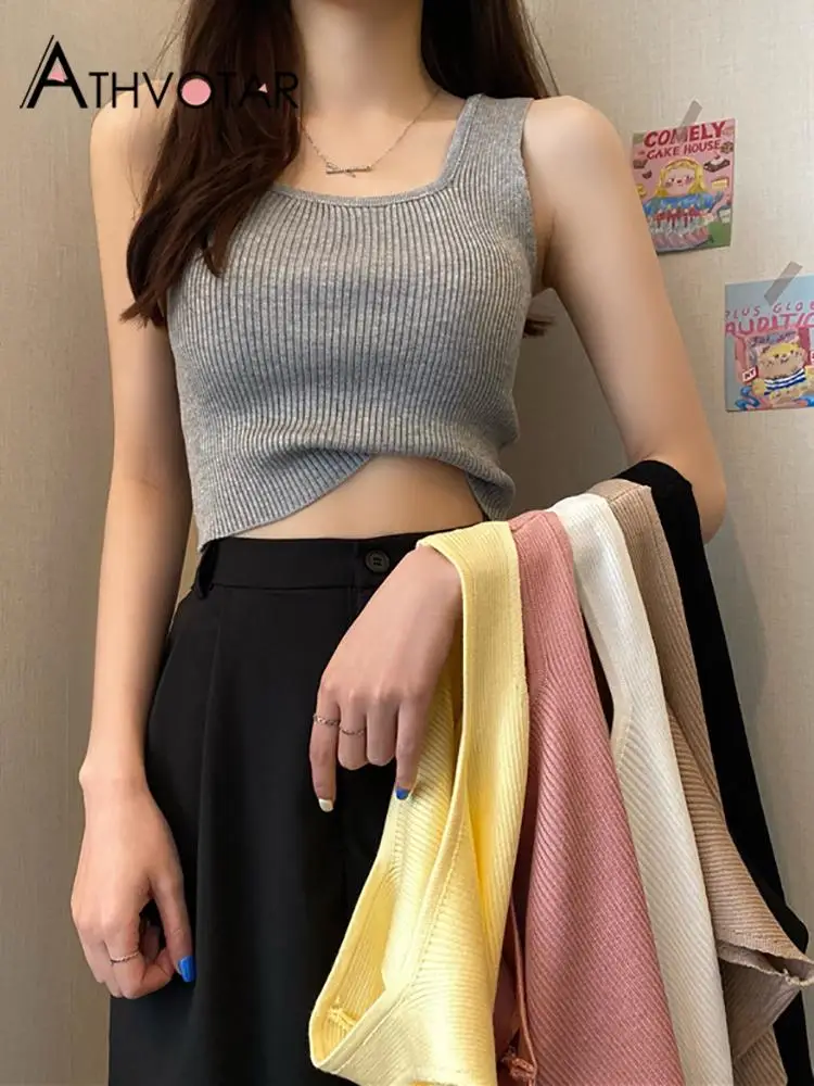 

ATHVOTAR Tops 6 Colors Knitted Women Undershirt Basic Outside Wear Tank Tight Inside New Casual Sleeveless T-Shirt Female Tops