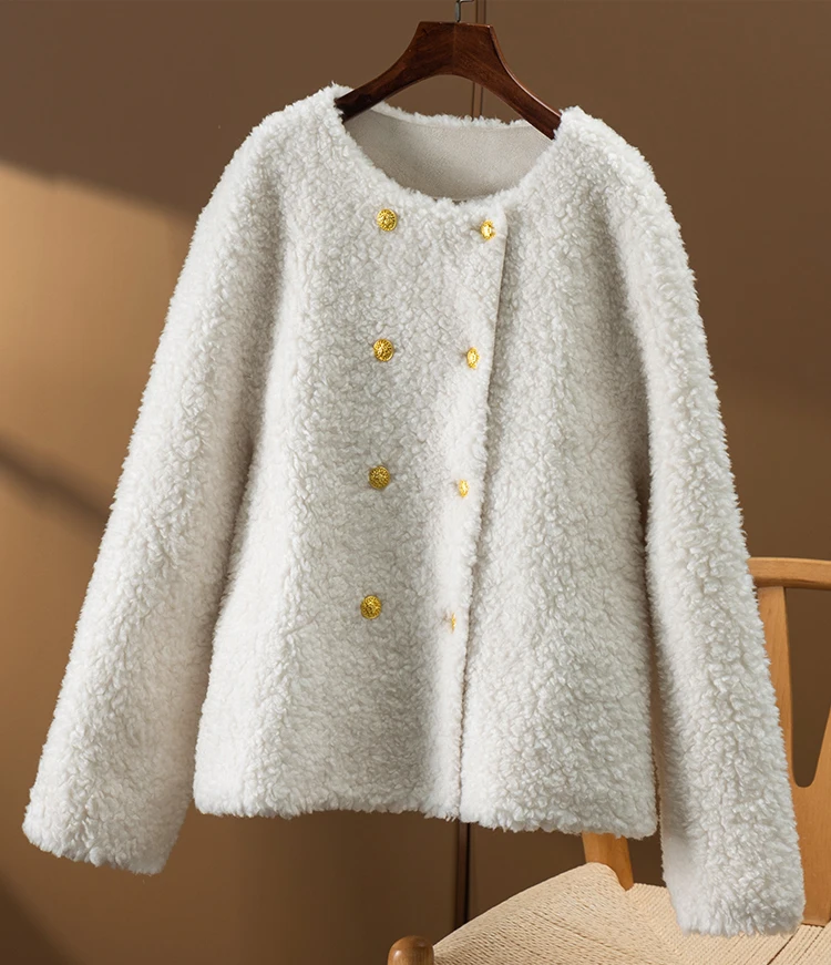 2022 New Wool  Double Breasted  Fur Coat Women  High Street  Winter  Womens Jackets  Wide-waisted  O-Neck  Jackets  Casaco