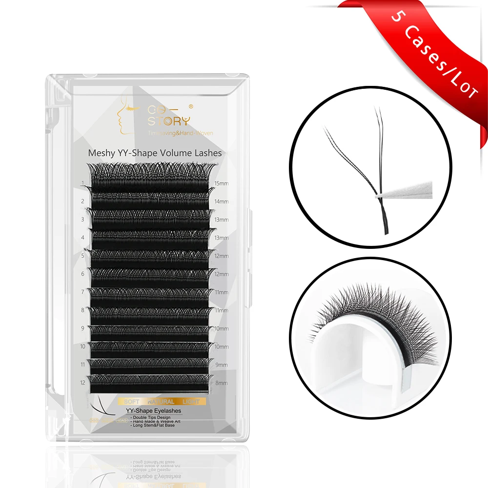

YY Shape Hand Woven Premium Mink Soft Light Natural Eyelashes Extension Mesh Net Cross 4D Volume False Eyelash 5 Case