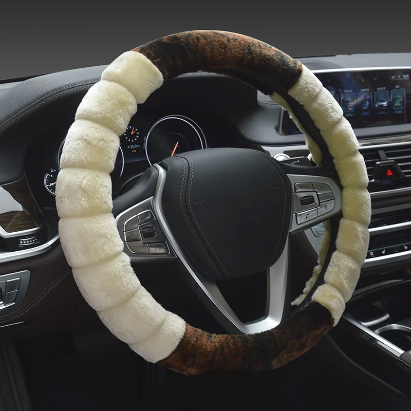 

Winter Warm Long Wool Plush Car Steering Wheel Covers Woolen Universal Interior 38cm