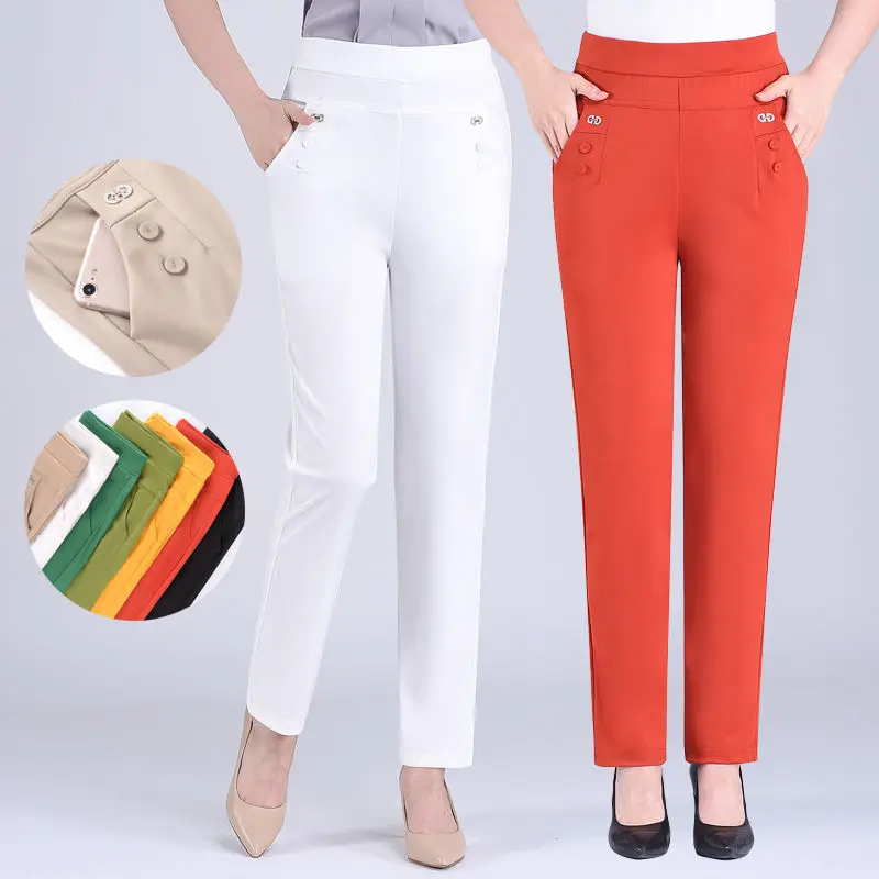 

Women's Pants Spring New Vintage Casual Loose Pants Ankle Length Mom Straight Pant Woman New Elastic High Waist Trousers X105