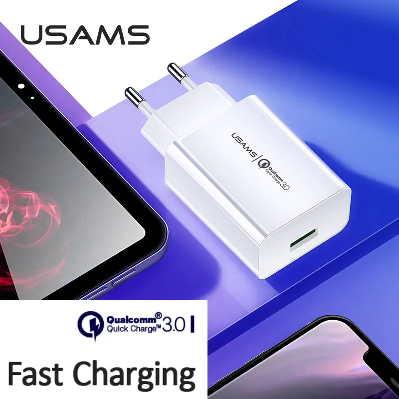 

USAMS T22 18W QC 3.0 Travel Phone Charger EU Plug Quick Charge USB Charger For iPhone 11 X Xs Xr Huawei Samsung Xiaomi Redmi