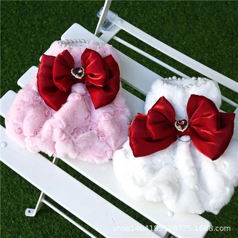 

Solid Plush Dress Pet Dog Clothes Warm For Dogs Clothing Cat Small Cute Autumn Winter Fashion Boy Girl Chihuahua Pet Products