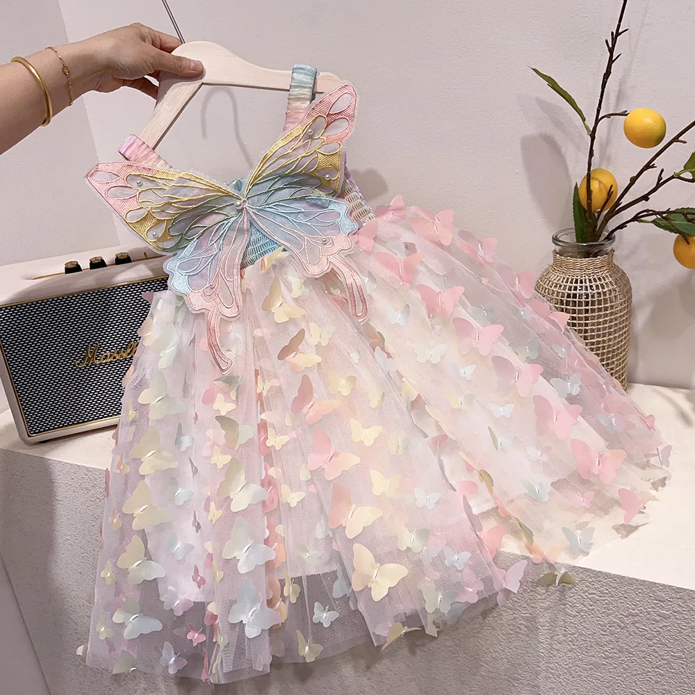 

Girls Dress Summer New Childrens Fantasy Elf Butterfly Rainbow Skirt Baby Sling Princess Dress Girls Tulle Dress Height 90-150cm