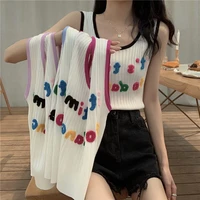 women knitted letter print crop tops female camis knitting tank tops ladies sleeveless crop tops fashion casual basic shirts a63