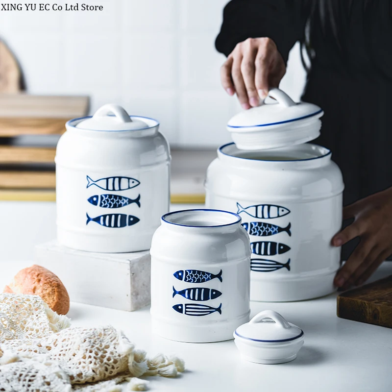 

Бытовая Керамическая герметичная банка, крышка для хранения, керамическая емкость для хранения с чашкой, чайная банка для сахара, портативная закуска большой емкости