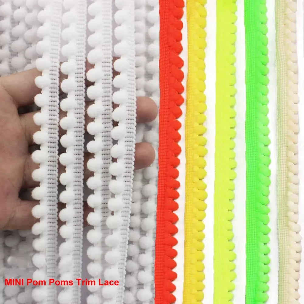 

5/10Yards MINI Pom Poms Trim Lace Ribbon Color Pom Pom Ball Fringe Trim Tassel Sewing Trim for Home Curtain Clothes Pillow Decor