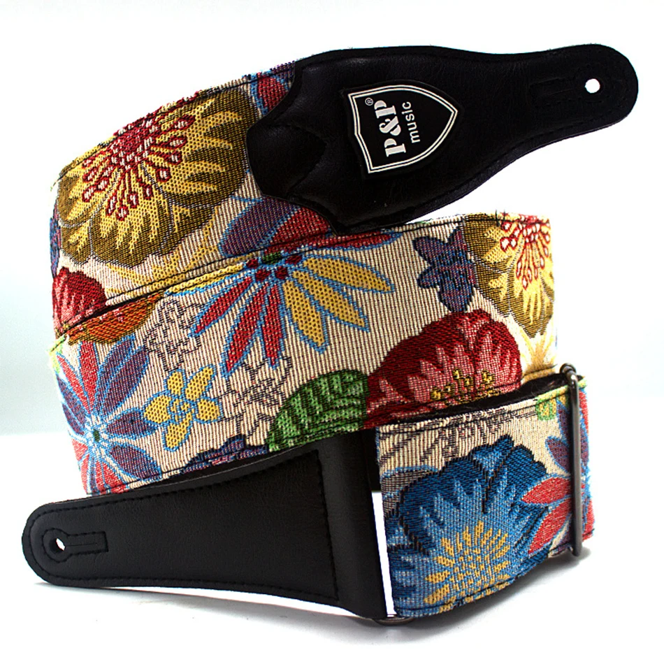 P&P Adjustable Embroidered Cotton Guitar Strap Widening and Thickening for Electric Acoustic Guitar Bass Belt