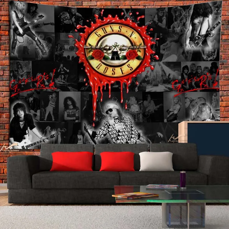 Guns n Roses Tapestry Pentagram Wall Hanging Rock music Gothic Devil Death Metal Heavy Metal Satanic Devil Lucifer Dark Arts images - 6