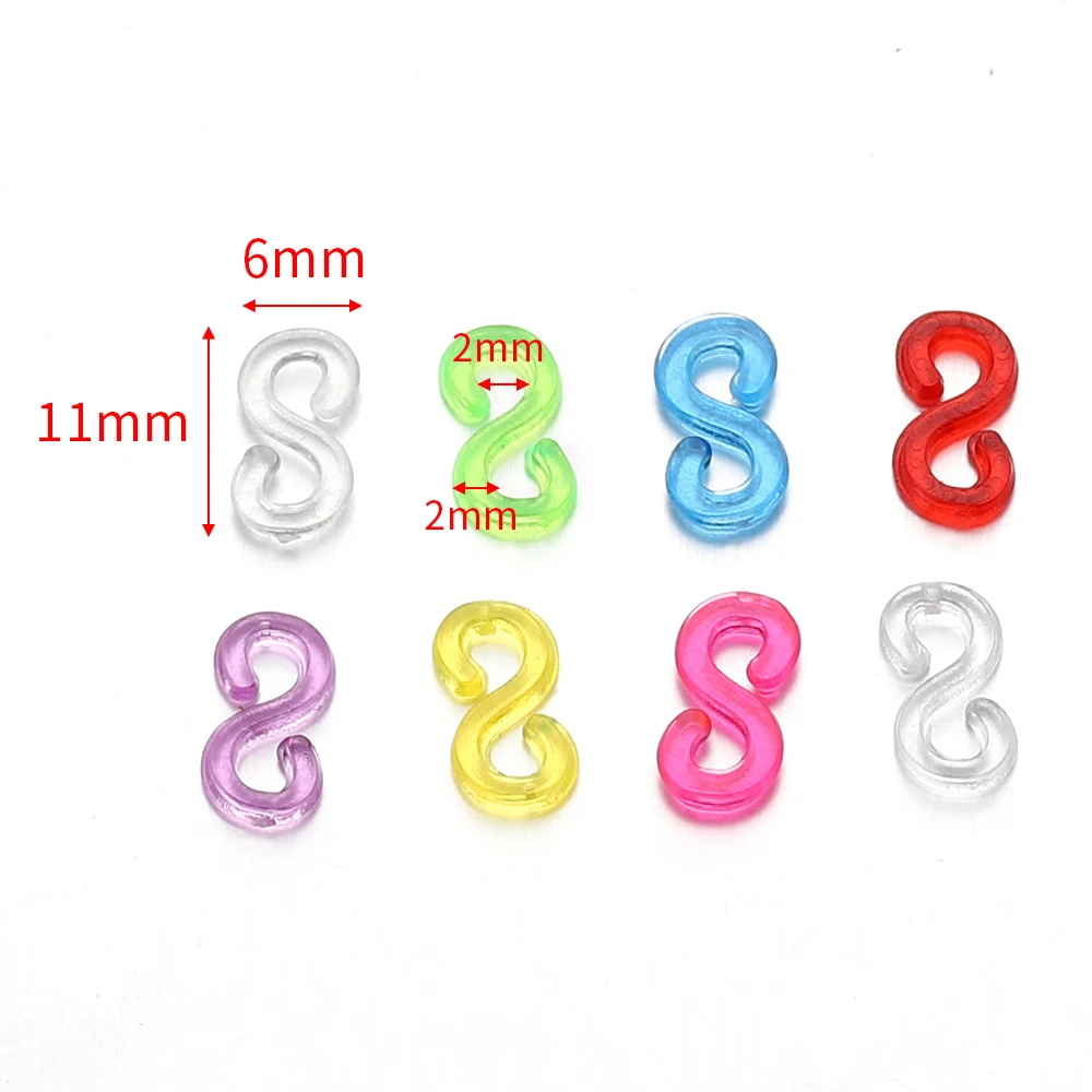 500pcs 11x6mm Rubber Bands S Clips for DIY Jewelry Making Transparent Loom Band Braid Bracelet Fefill Hook Connector Accessaries