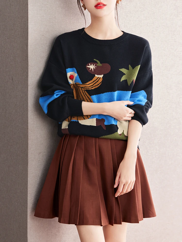 Женский вязаный пуловер с круглым вырезом