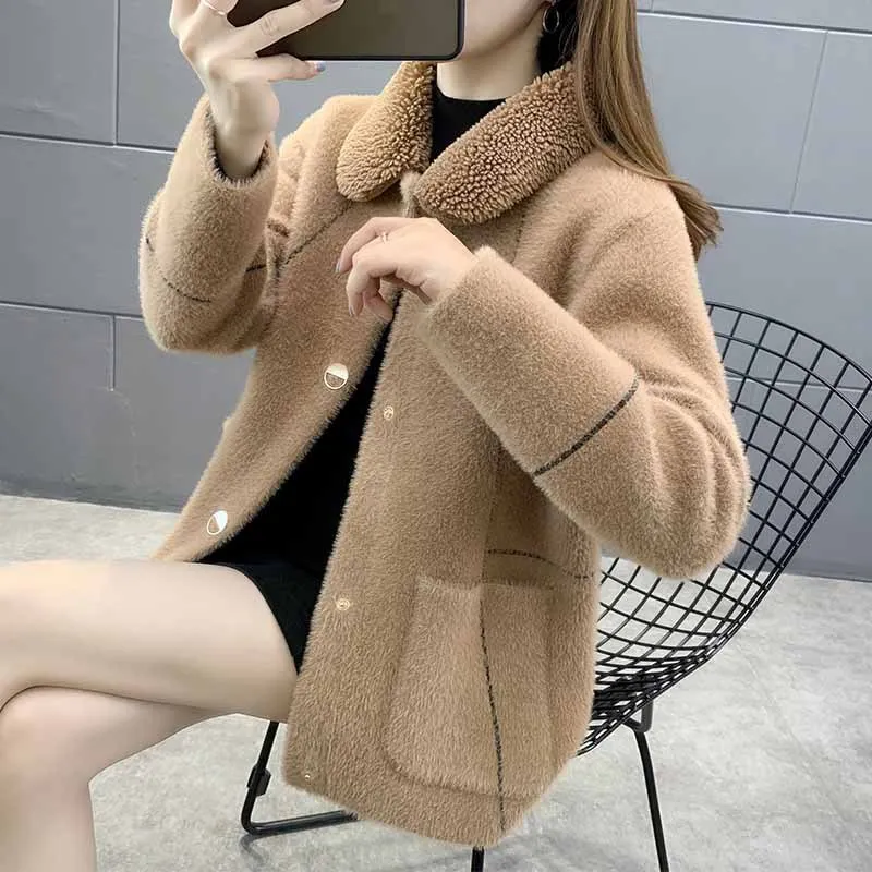 

Норковое флисовое пальто для женщин осень/зима новинка короткий супер плотный свободный воротник вязаный свитер кардиган