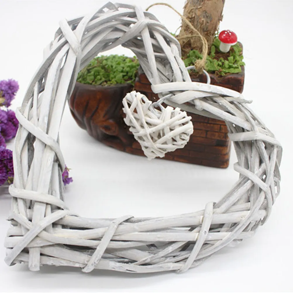 Фото Декоративные подвесные сердечки в деревенском стиле, бежевое плетеное сердце, украшение для свадьбы, дома, вечеринки, плетеный настенный венок, свадебные плетеные сердечки. №5