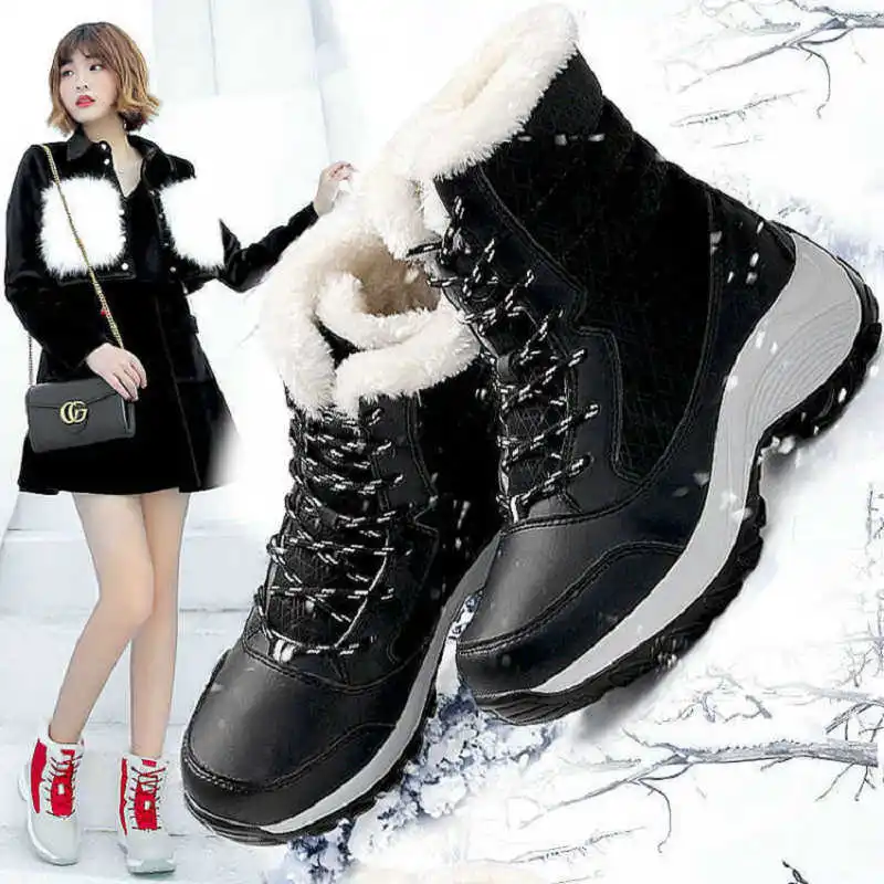 heidsy Ankle Boots Women Winter Shoes Keep Warm Non-slip Black Snow Boots Ladies Lace-up Plus Size 43 Warm Shoe Chaussures Femme