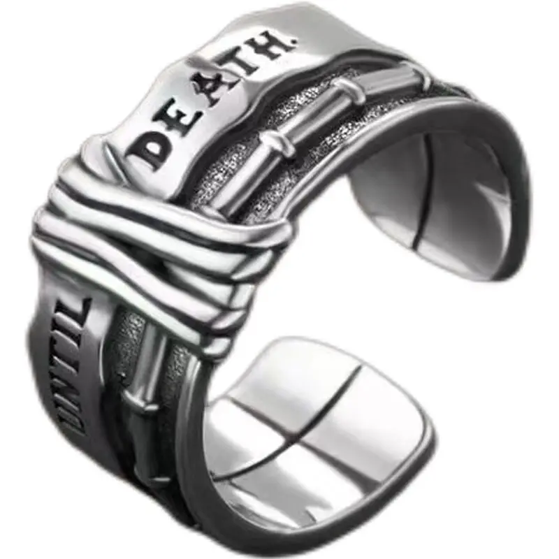 

Vintage Lettering Until Death Wide Opening Ring for Men Silver Color Personality Metal Finger Rings Male Punk Party Jewelry Gift