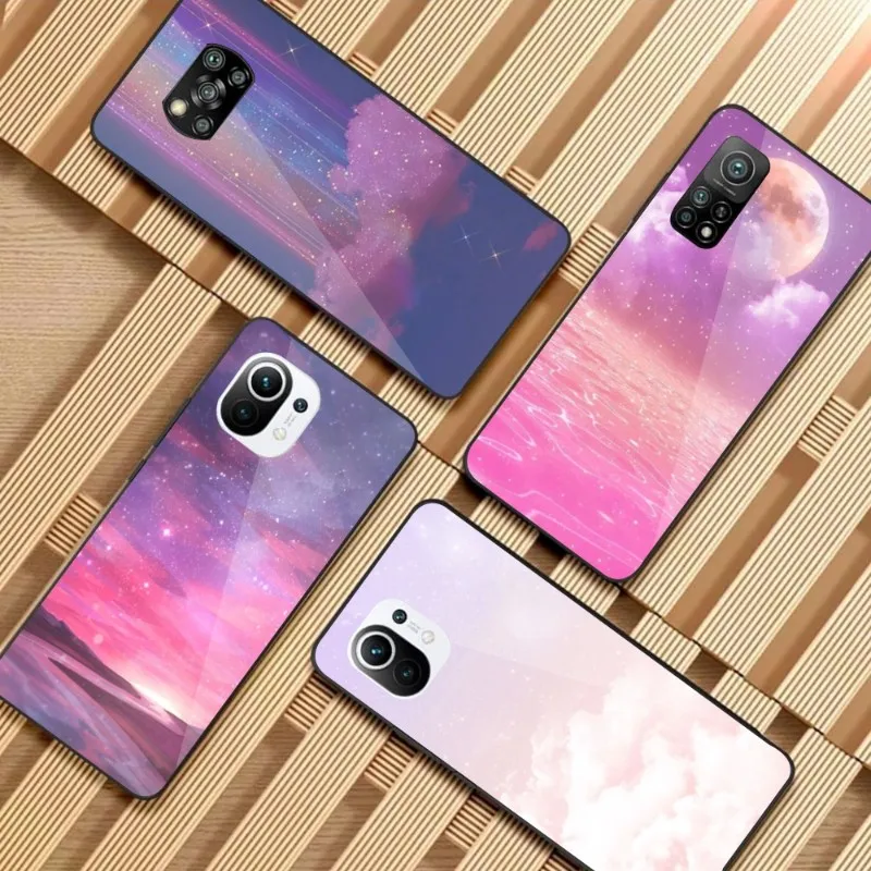 

Модный Цветной чехол для телефона с облаками для Xiaomi 12, 11T, 10, 9, Redmi Note 11, 10, 10S Pro, Redmi 9, 9A, 8, черный стеклянный чехол для телефона из поликарбоната