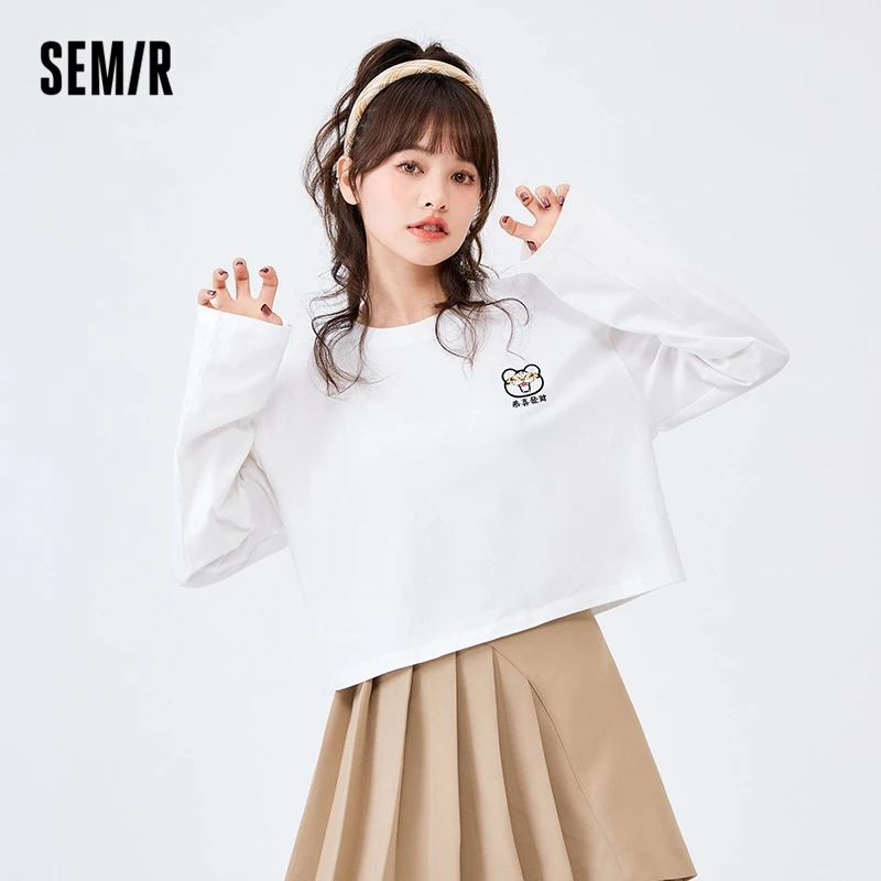 

Футболка Semir Женская с длинным рукавом, короткий Свободный Топ, трендовая рубашка, одежда для женщин, весна 2022