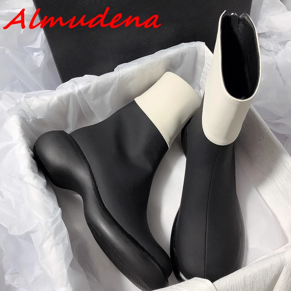 

Thick Soles Mixed Colors Short Boots for Women Round Toe Slip On Flat with Mid Calf Shoe 2023 Novelty Casual Comfy Soft Pu Shoes