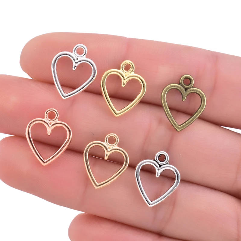 

50PCS 14*11mm 6 Color Hollow Hearts Charms Geometry Pendant Metal Alloy DIY Necklace Bracelet Earrings Marking