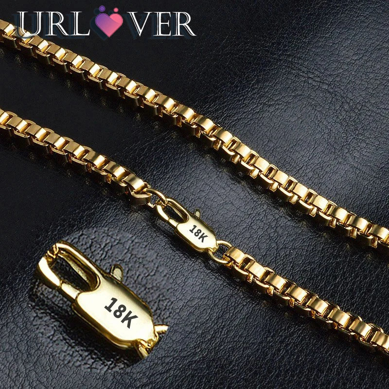Позолоченная цепочка URLOVER 18K ожерелье в коробке 3 мм 16 &quot18&quot 20 &quot22&quot 24 &quot26&quot 28