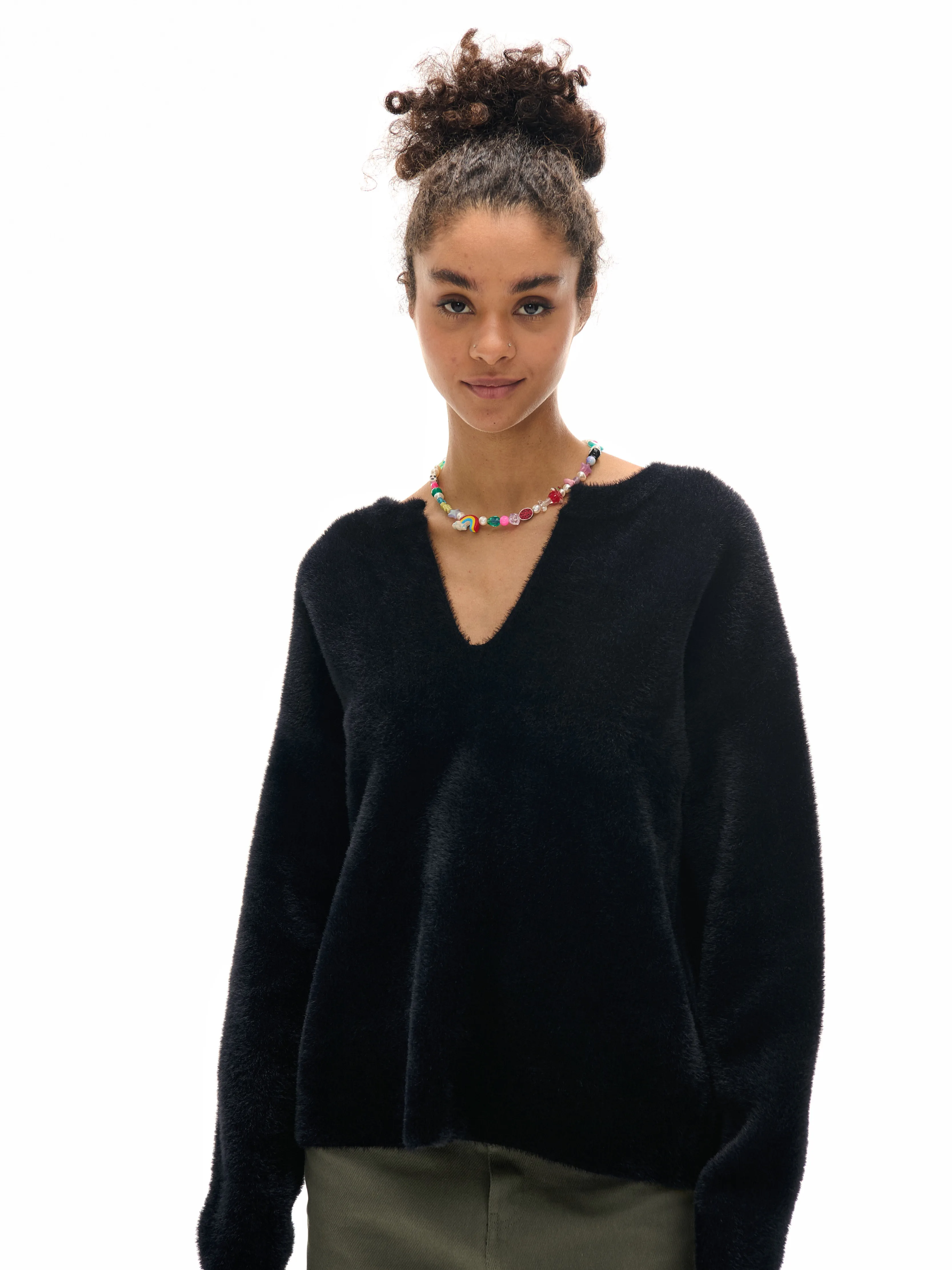 Two Little Guys * Mink Hair Old Money V-neck Knit Pullover Sweater