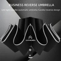 automatic umbrella with reflective stripe reverse led light 10 ribs 3 folding inverted for citroen c3 c4 x7 xsara picasso