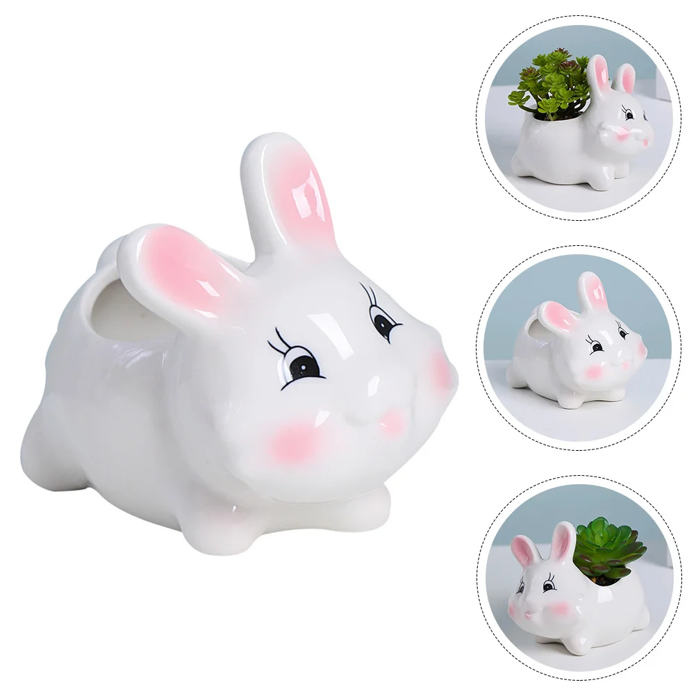 

Pot Planter Rabbit Flower Succulent Pots Ceramic Outdoor Bunny Animal Planting Trees Live Easter The Year Cute Indoor Mini Desk