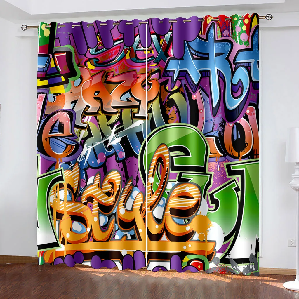 2 шт. длинные шторы с принтом граффити для гостиной спальни офиса