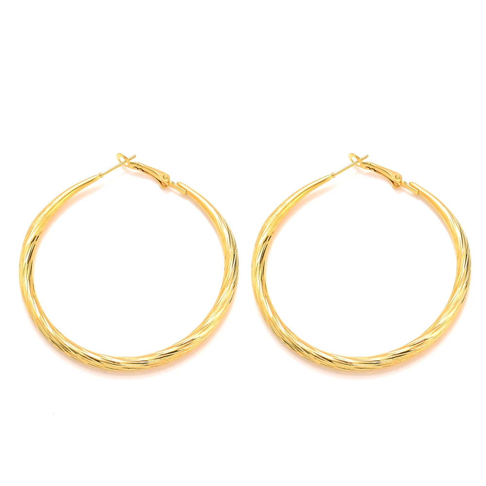 

NEW PAIR OF LARGE BIG 9CT GOLD PLATED HOOP EARRINGS ROUND CIRCLE HOOPS GIFT