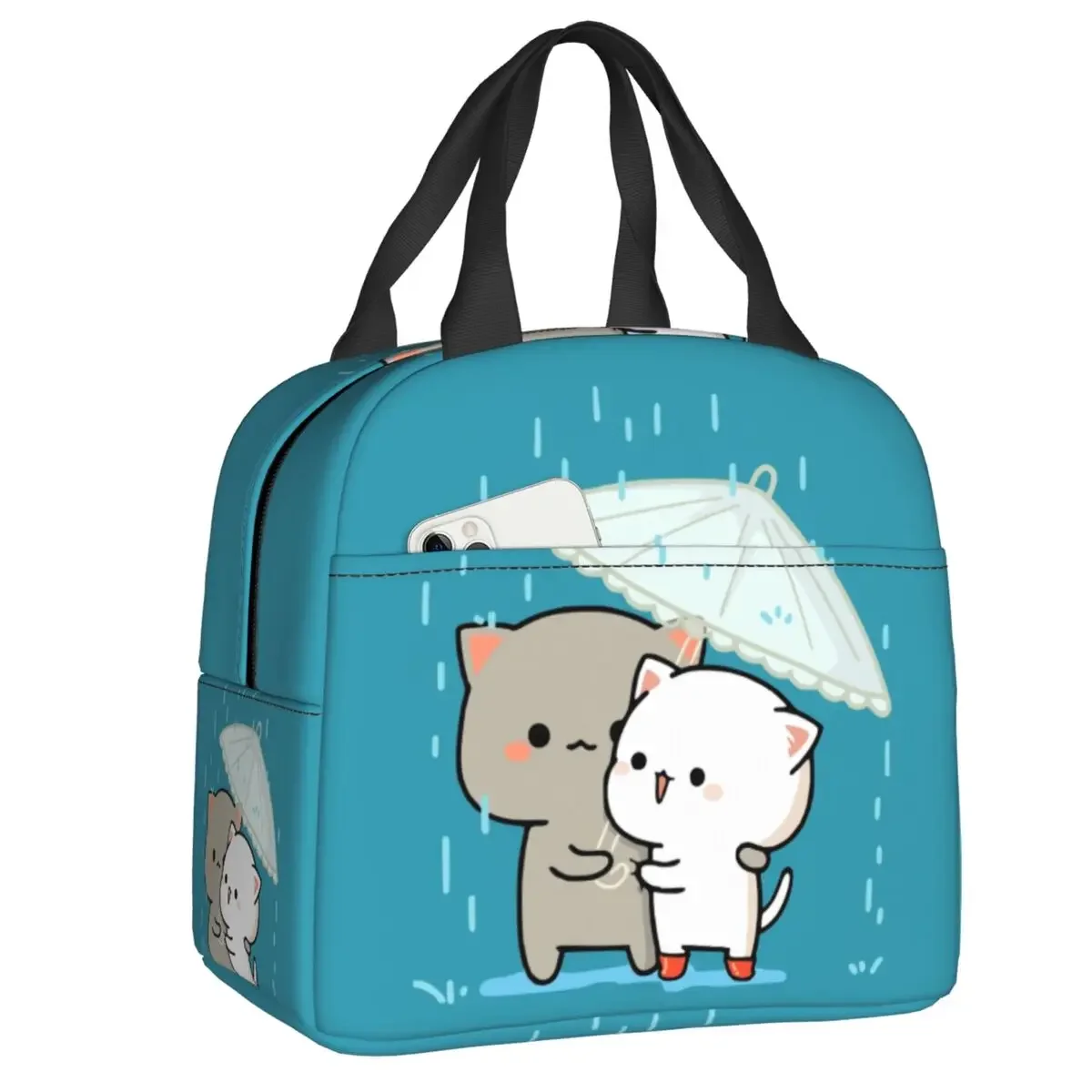 Сумка для ланча Peach And Goma Mochi Cat кемпинга путешествий водонепроницаемая