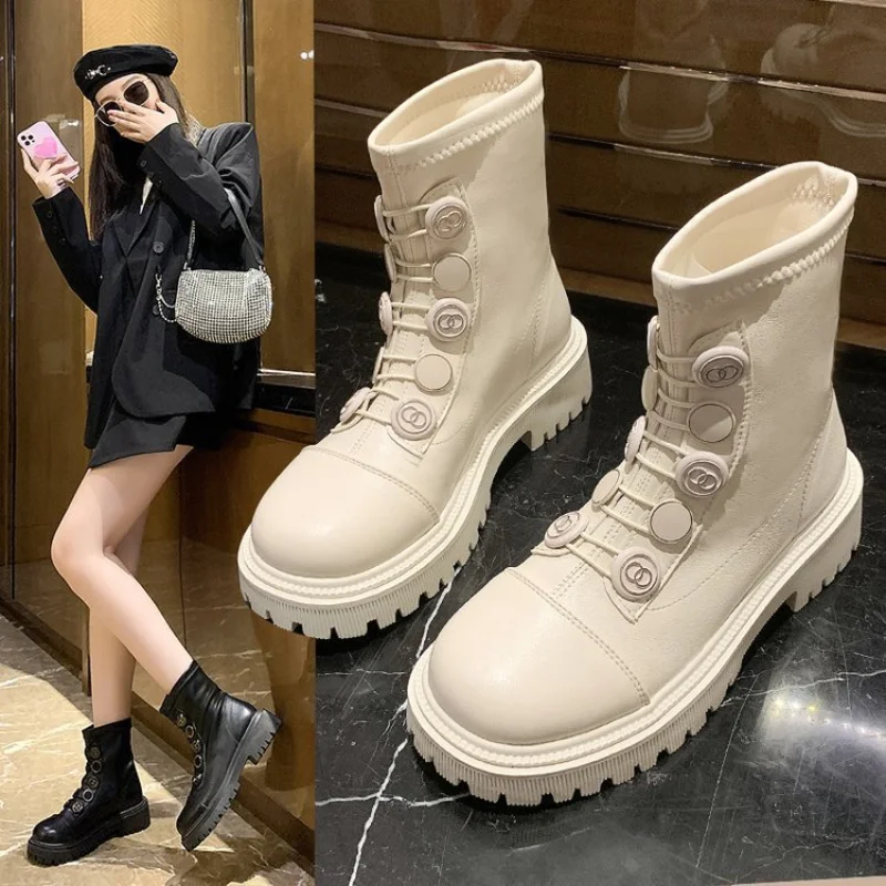 

Women's Boots New Autumn Short Breathable Thin Shoes British Style Black Single