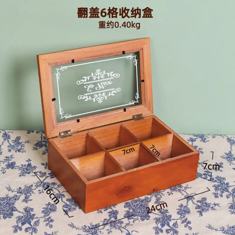 Retro solid wood desktop sundries cosmetic storage box multi-functional earrings jewelry box finishing box