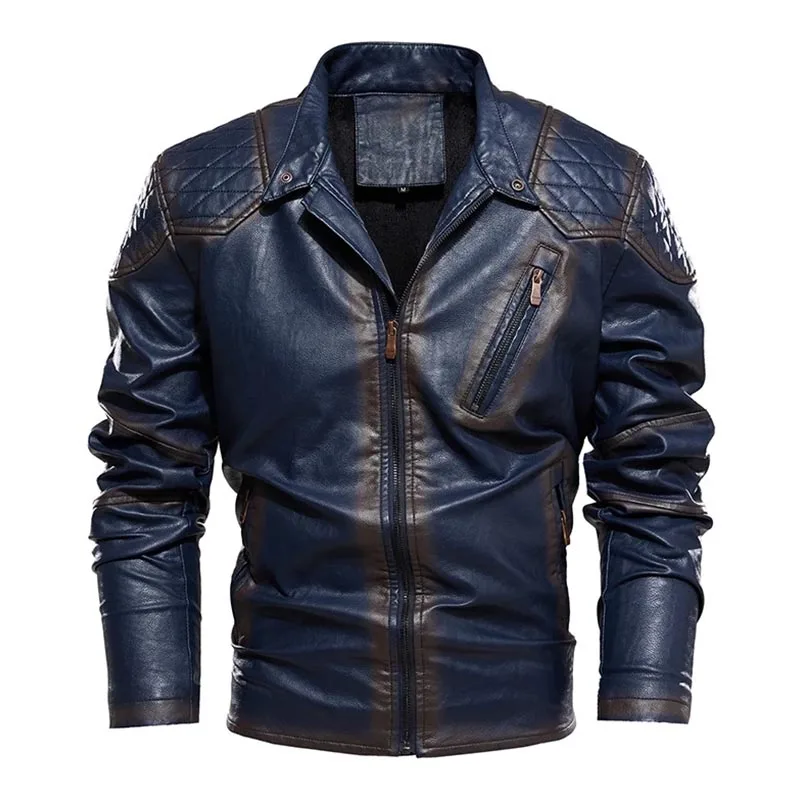 Men Vintage Pu Biker Leather Jackets Zipper Pockets Warm Motorcycle Outwear Coats For Male Size S-4XL Thermal