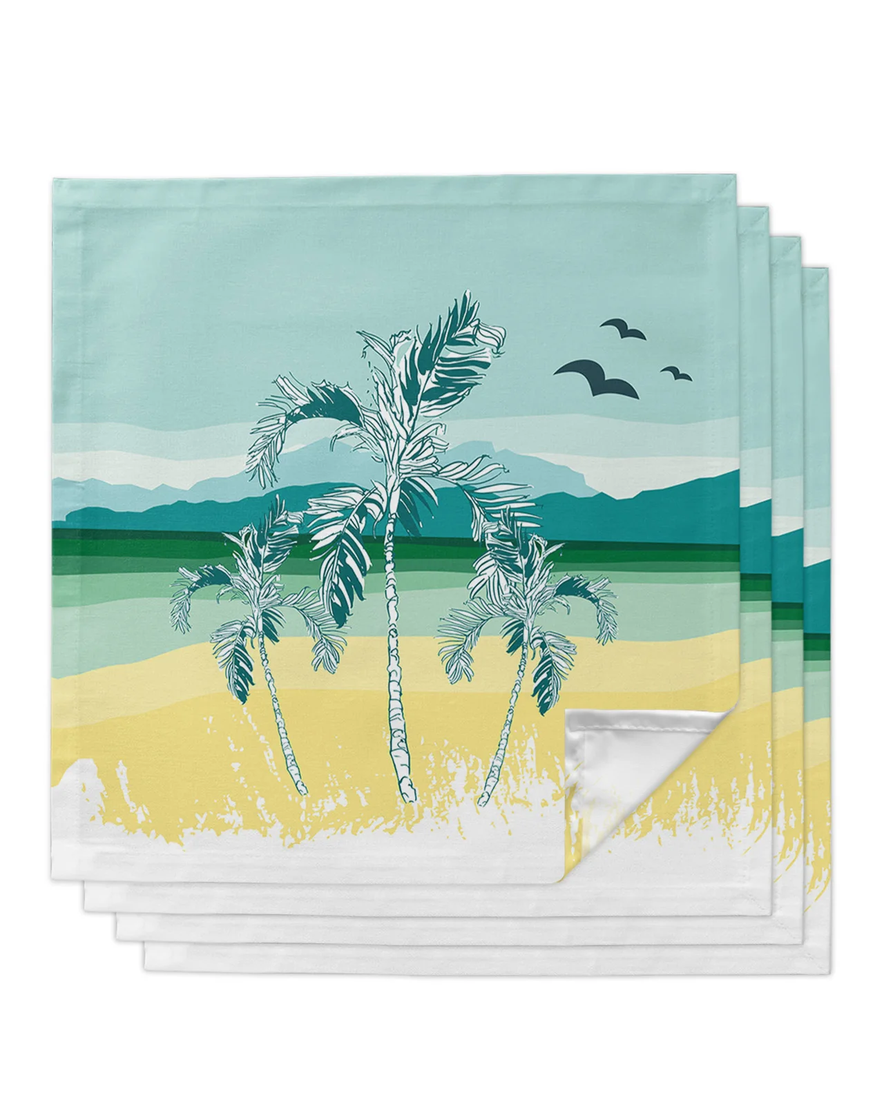 

4pcs Coconut Tree Seaside Seagull Square 50cm Table Napkin Party Wedding Decoration Table Cloth Kitchen Dinner Serving Napkins