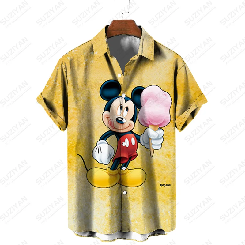 

2022 Disney Mickey Print Short Sleeven Shirts For Men Y2k Fashion Loose Turn-down Business Blouse Shirt Top Boy Gothic Clothes