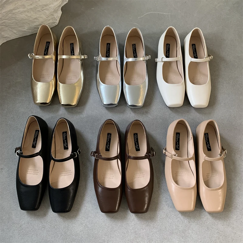 

2023 Summer New Brand Women Flats Fashion Square Toe Shallow Mary Jane Shoes Soft Casual Ballet Shoes Slingback Shoes