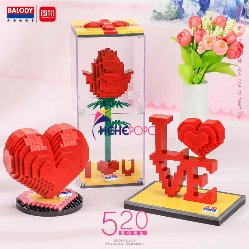 

Balody Lover Series Block Set Red Heart Rose Love Word Model Building Brick Toys for Couple Valentine Day Gift 18148 18149 18150