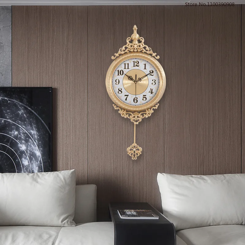 Медные Настенные часы в европейском стиле с маятником современный светильник