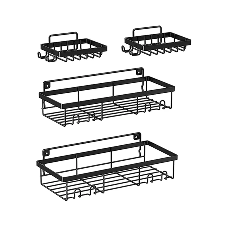 

Shower Caddy Shelf Organizer (2Pack) with 2 Soap Dishes, Adhesive Black Bathroom Basket Shelves with Hooks, No Drilling