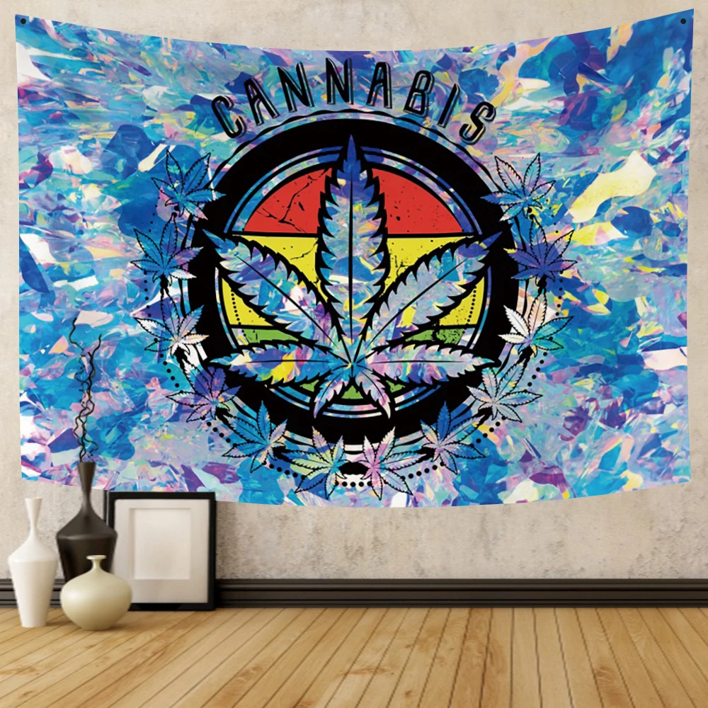 

Гобелен из марихуаны, настенный постер с листьями, украшение в виде каннабиса, хиппи, горшок, флаг, коллаж, общежитие, в стиле Триппи, богемно...