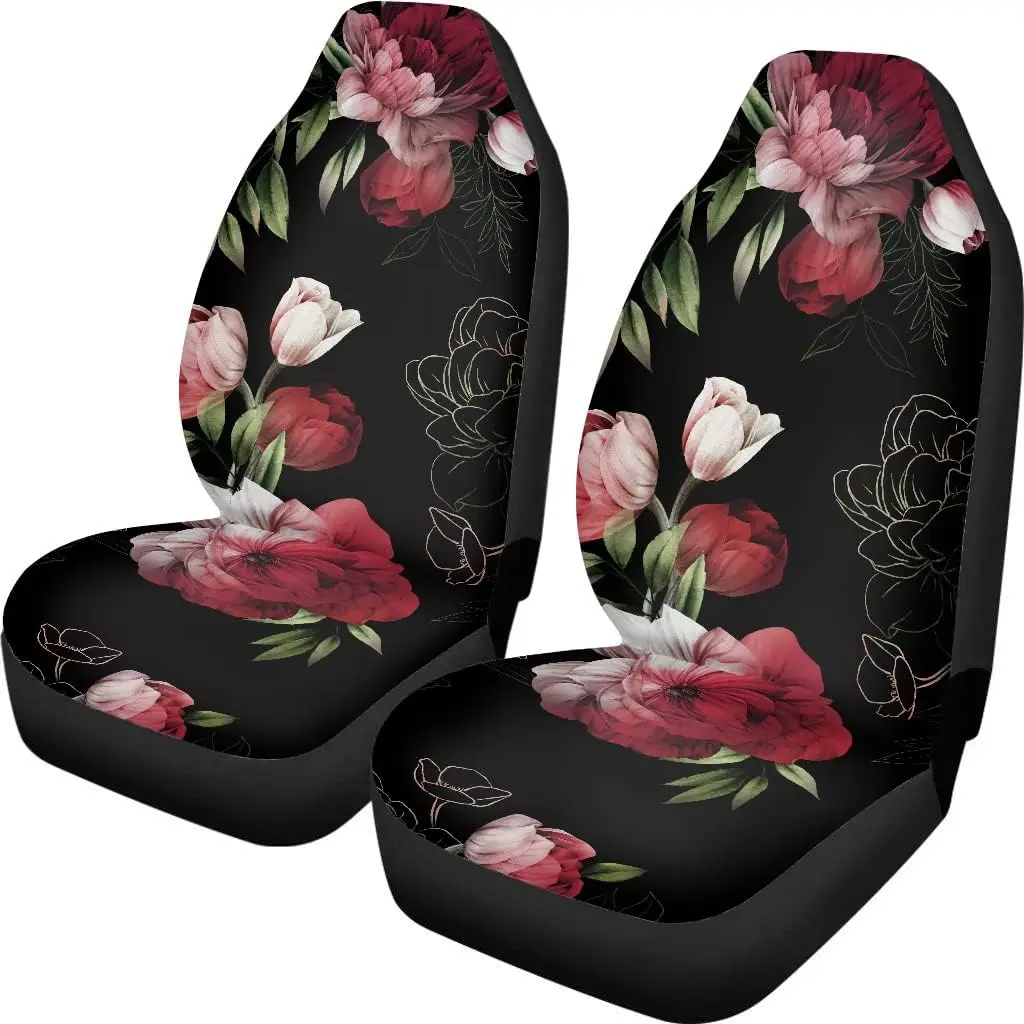 

Car Seat Protector Red Peony Flowers Summer Floral Seamless Pattern Front Seat Cover for Car SUV TruckInterior Covers 2 Pcs