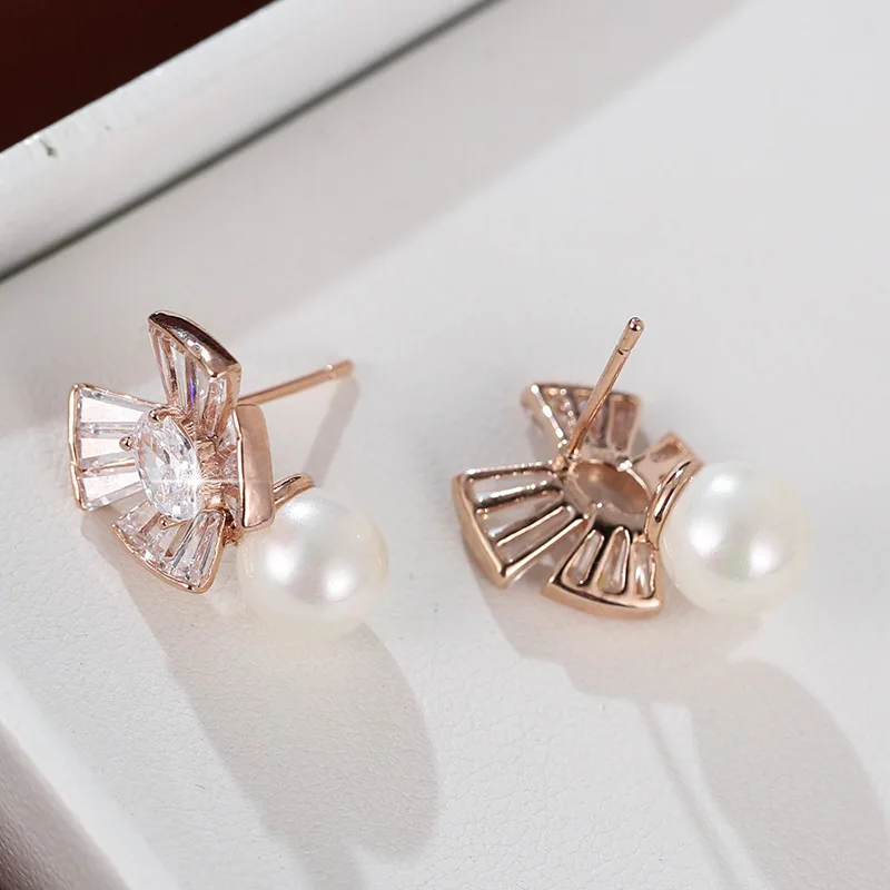 

Women's Bow Pearl Fashion Sweet Elegant Temperament Earrings AAA ZIRCON GIFT Party Graduation Casual Accessories